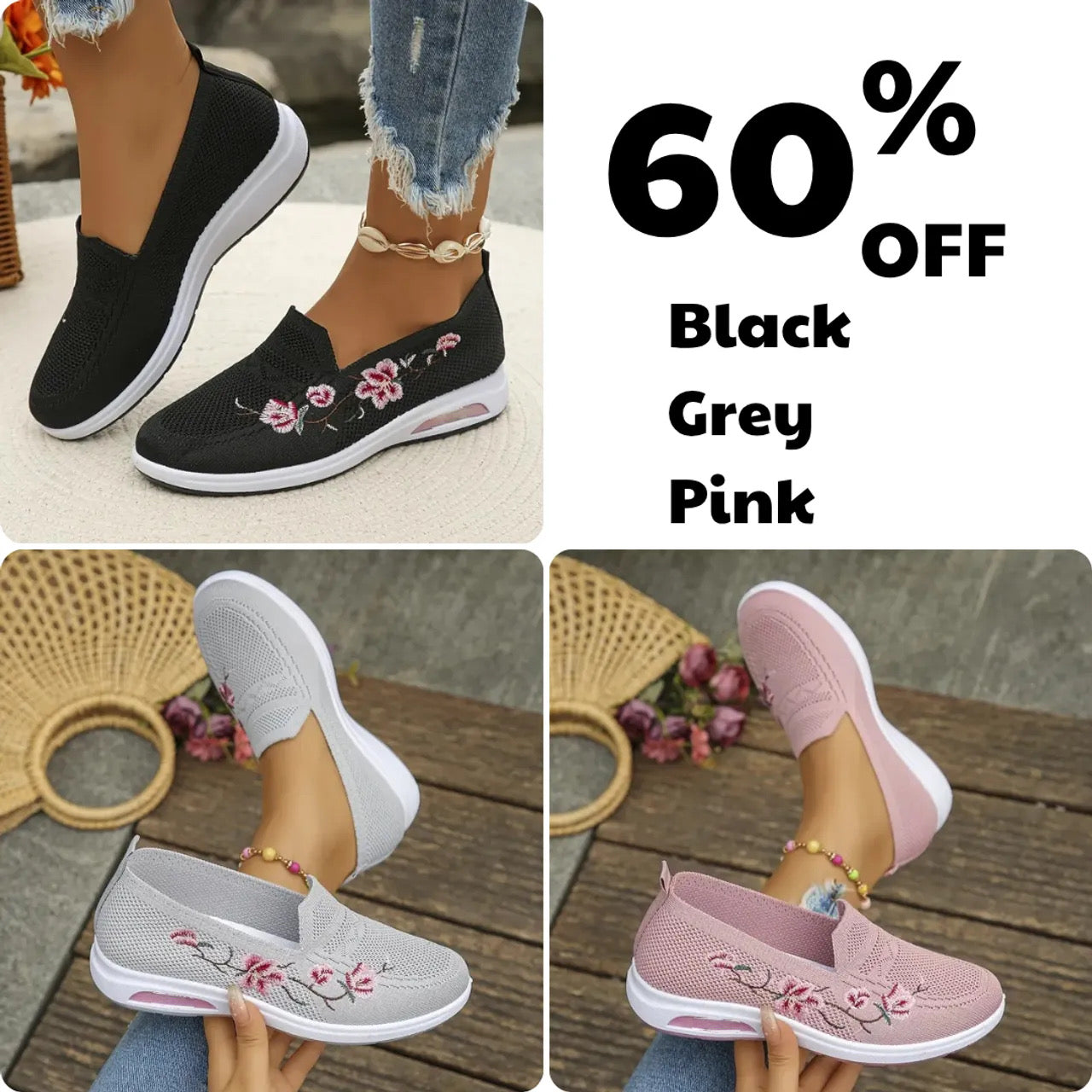 💥Hot Special Discount 70% OFF💥Women's breathable embroidered shoes, soft, comfortable & fashionable