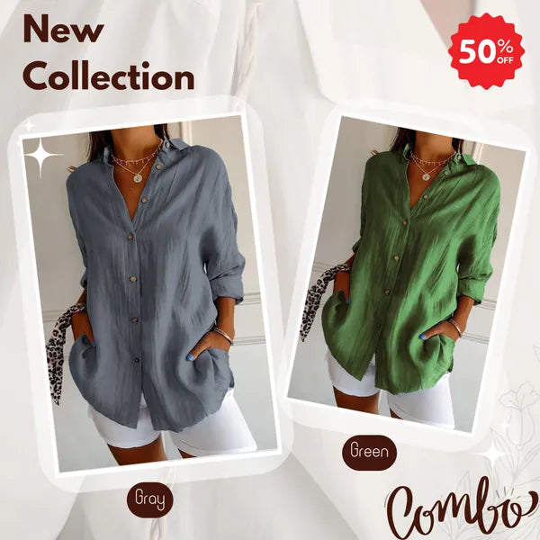 🌷LAST DAY SALE 49% OFF - Classic Pleated Textured Single-Breasted Lapel Shirt for Women