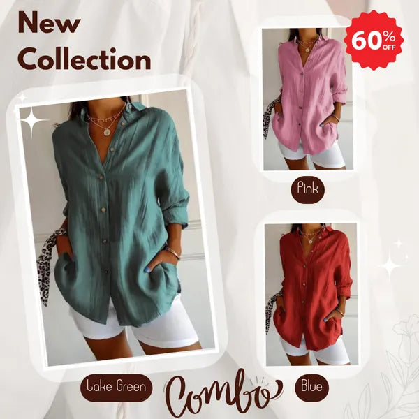 🌷LAST DAY SALE 49% OFF - Classic Pleated Textured Single-Breasted Lapel Shirt for Women